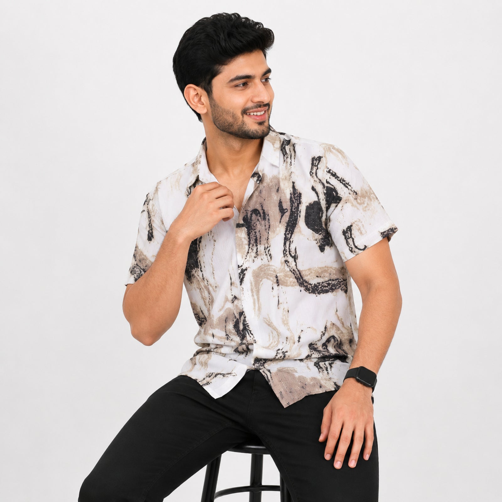 Men's Abstract Print Casual Half Sleeve Shirt-4