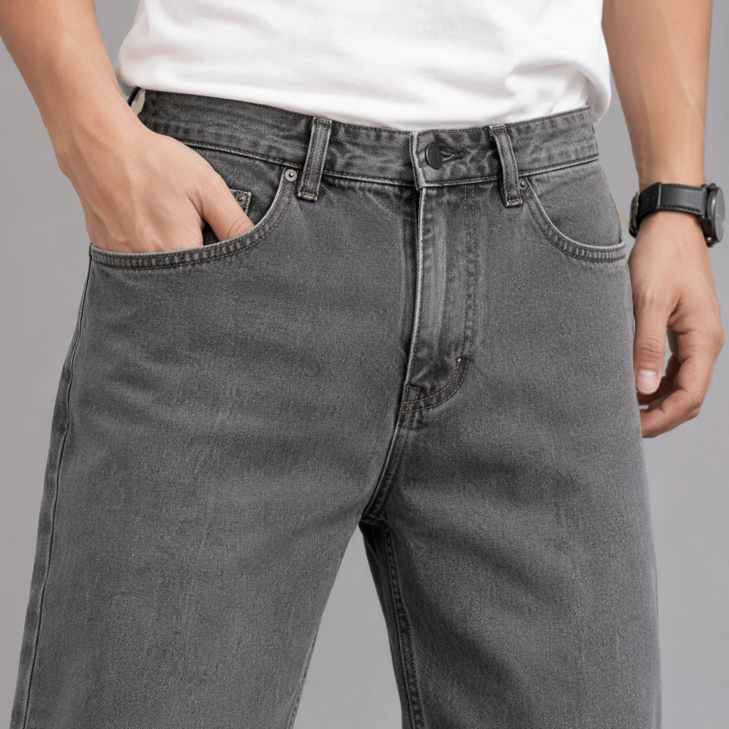 Men's Greyish Washed Straight Fit Denim Jeans-1