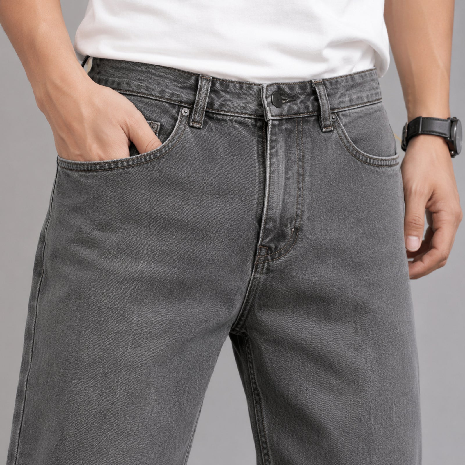 Men's Greyish Washed Straight Fit Denim Jeans-1