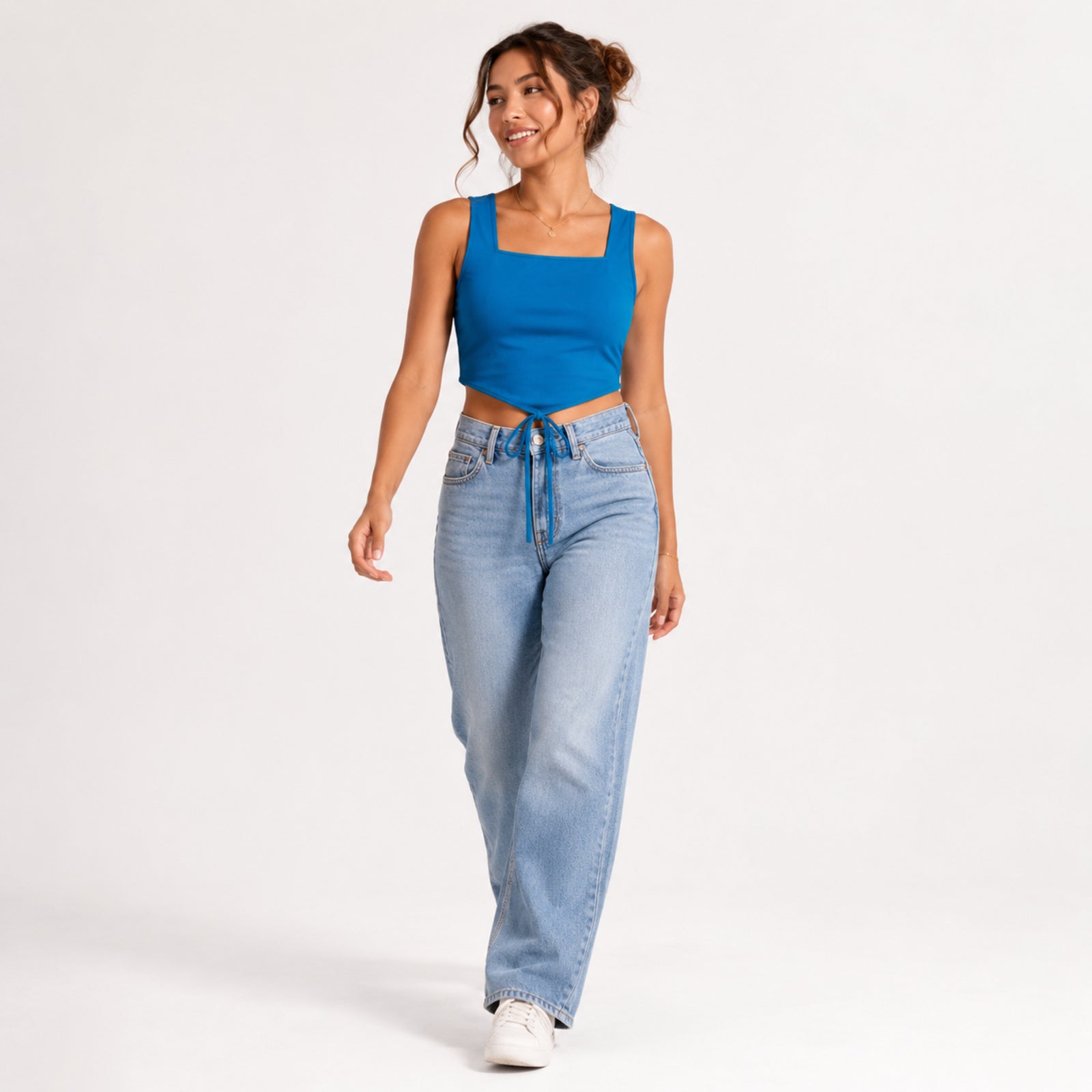 Women's Teal Tie Front Crop Top-4