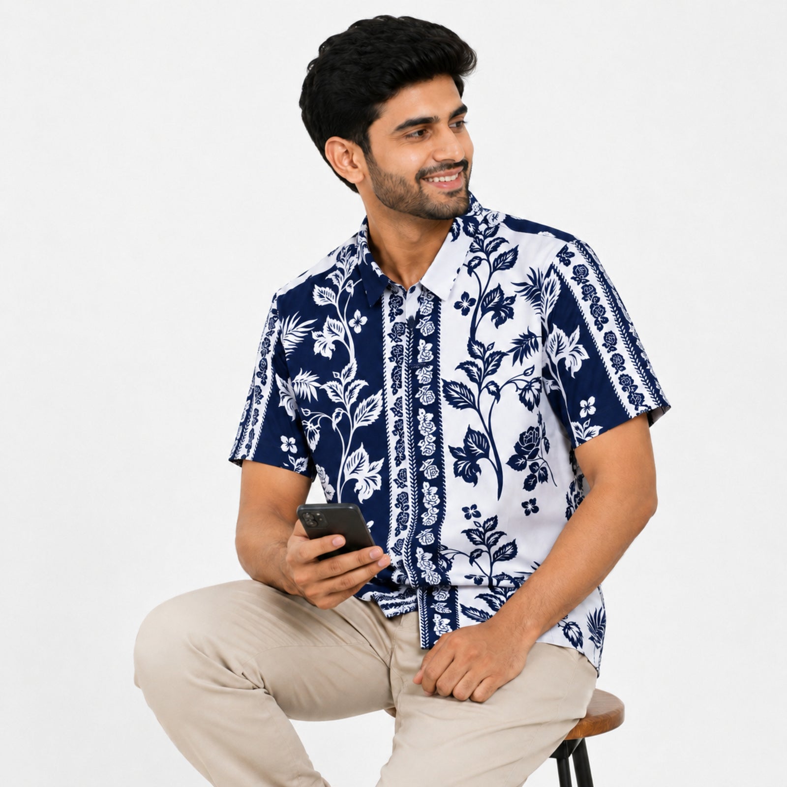 Men's Vintage Floral Panel Print Casual Shirt-1
