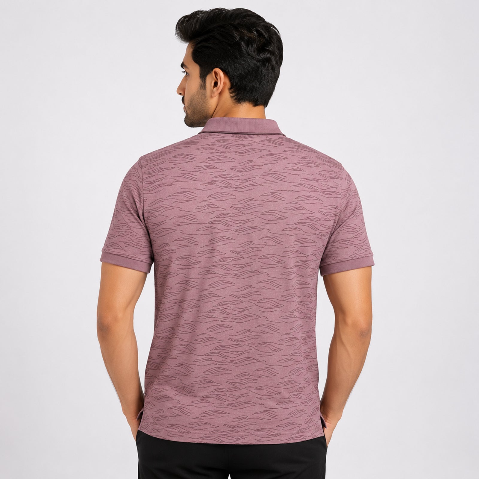 Men's Light Pink Printed Polo T-Shirt-3