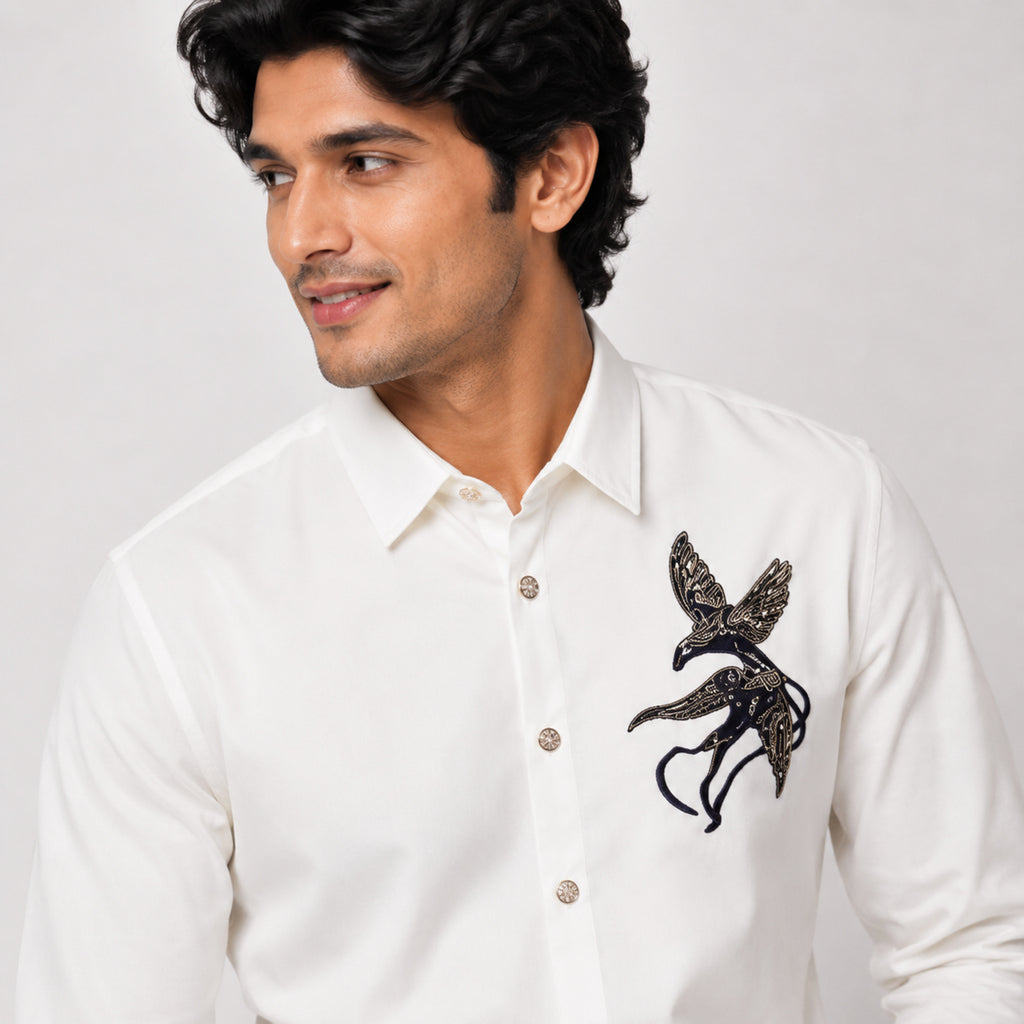 Men's White Embellished Formal Shirt-3