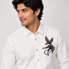 Men's White Embellished Formal Shirt-3