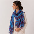 Women's Blue Chevron Striped Tassel Scarf-1