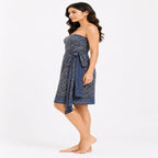 Women's Dark Grey Paisley Strapless Wrap Dress-3