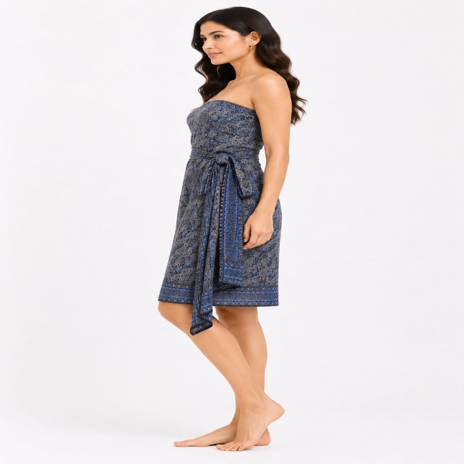 Women's Dark Grey Paisley Strapless Wrap Dress-3