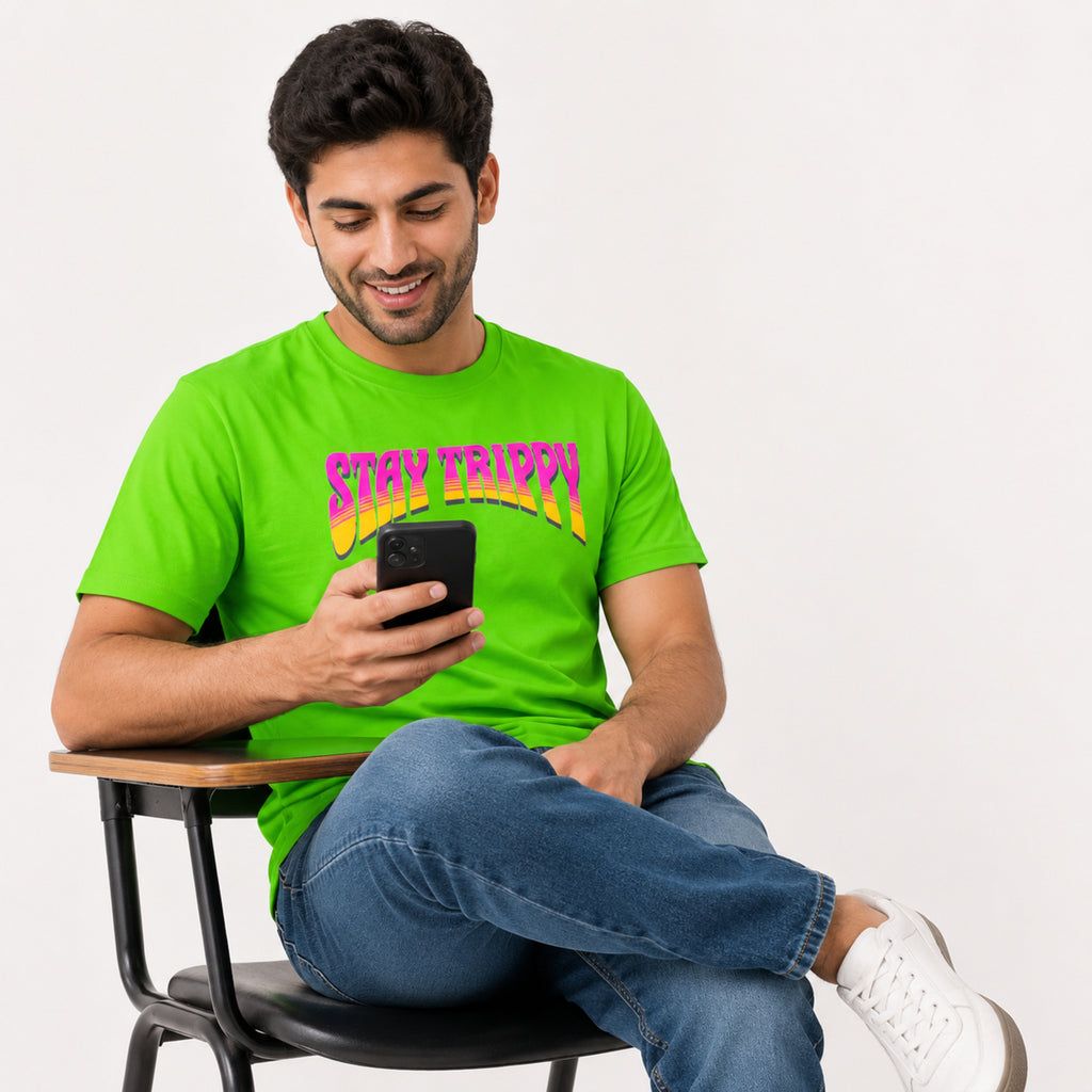 Men's “Stay Trippy” Neon Green Graphic T-Shirt-2