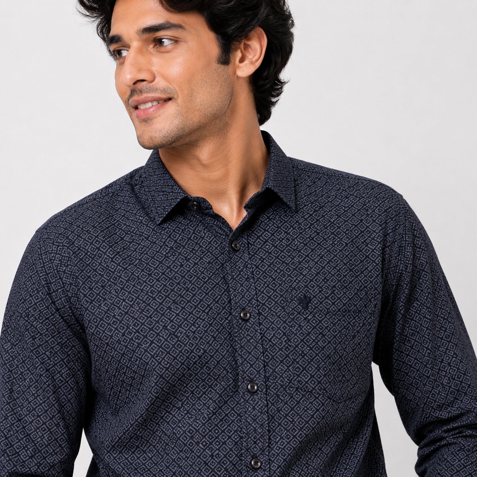 Men's Black Micro Print Formal Shirt-2