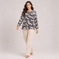 Women's Charming Monochrome Floral Print Keyhole Tunic Top-1