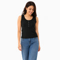 Women's Black Sleeveless Henley Neck Casual Top-1