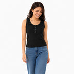Women's Black Sleeveless Henley Neck Casual Top-1