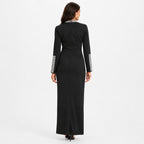 Women's Black Embellished High Neck Maxi Dress-4
