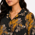 Women's Olive Green Paisley Print Collared Half Sleeve Crop Shirt-4