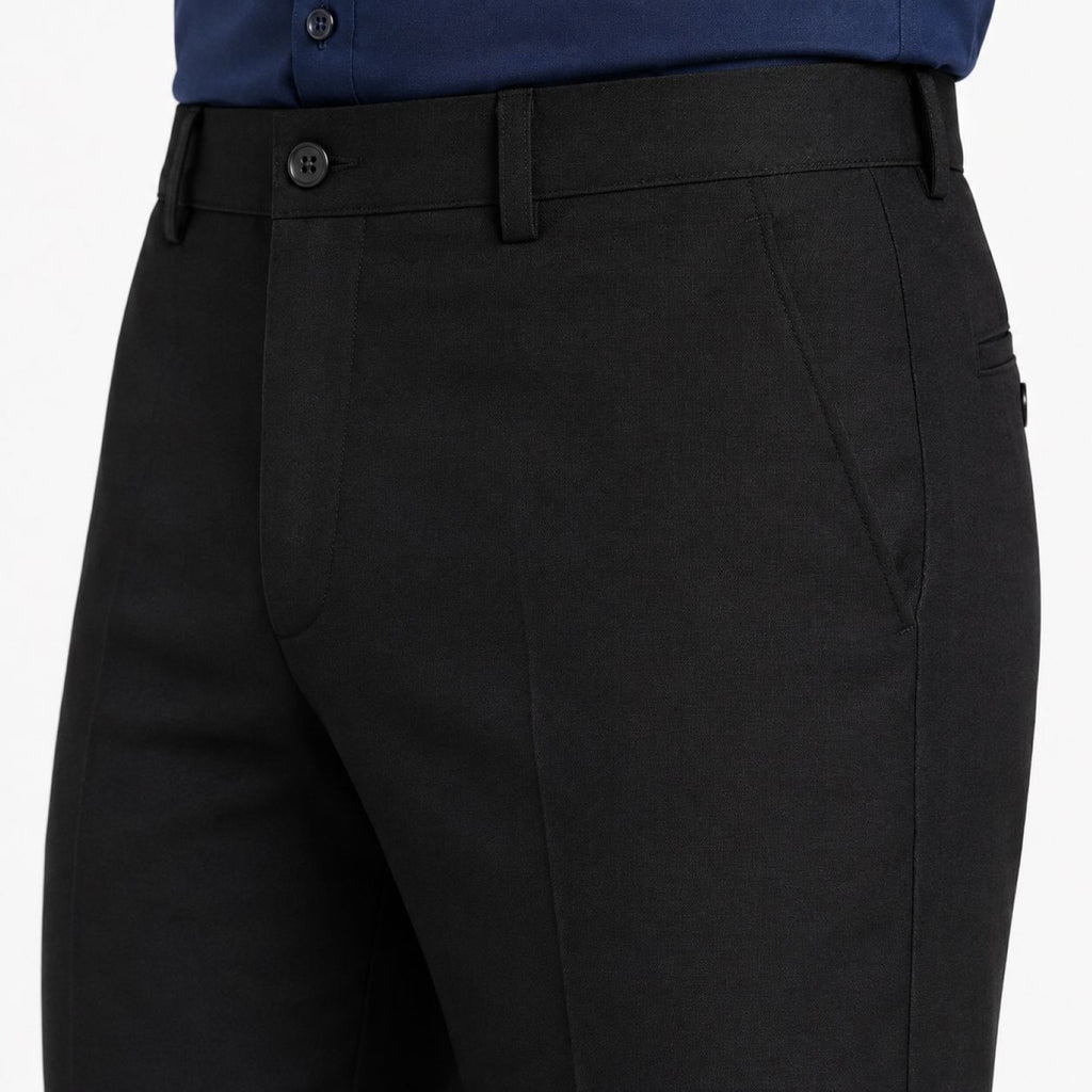 Men’s Navy Blue Slim Tapered Flat-Front Formal Trousers | Smart Office Wear Pants-2