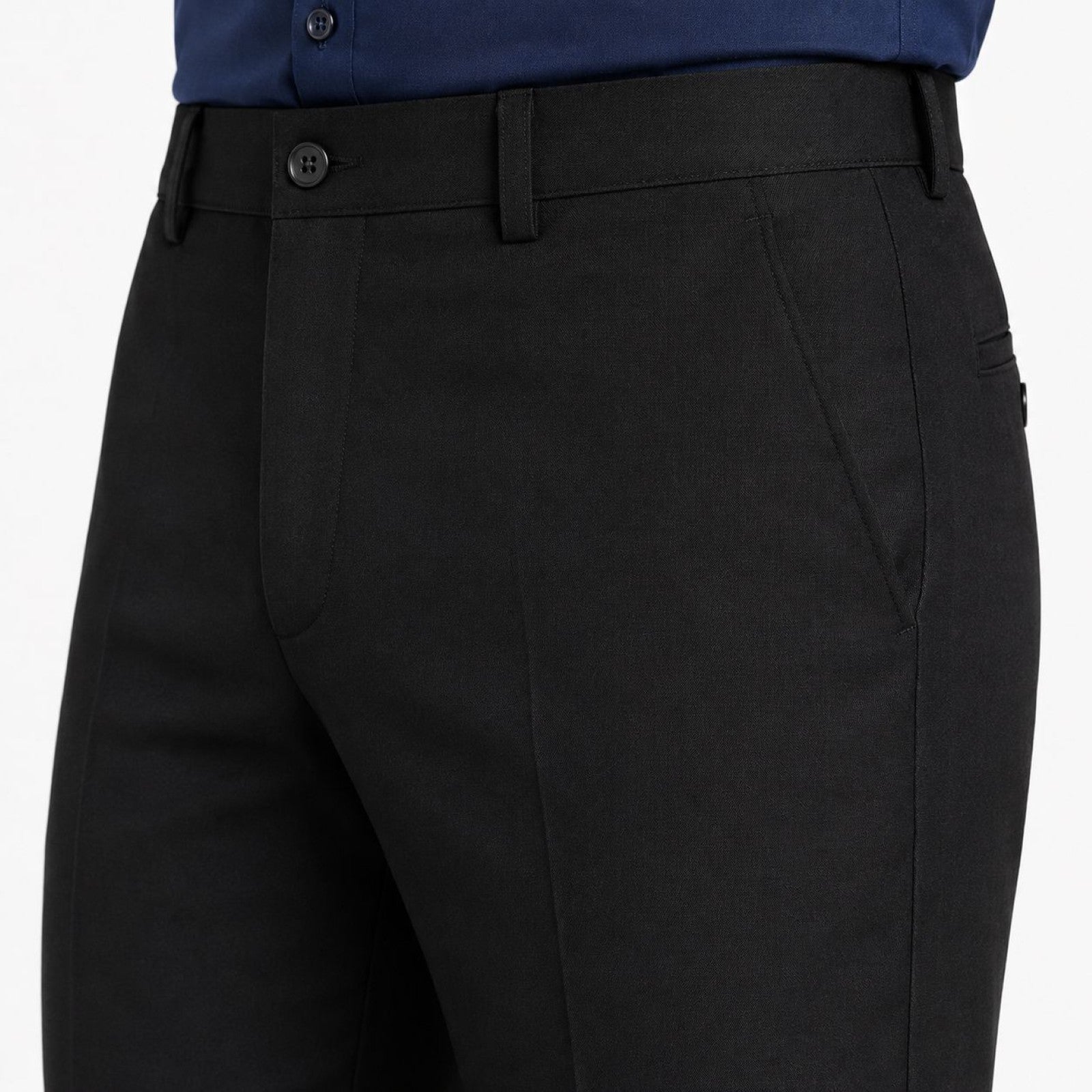 Men’s Navy Blue Slim Tapered Flat-Front Formal Trousers | Smart Office Wear Pants-2