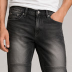 Men's Black Washed Panel Detail Straight Fit Denim Jeans-1
