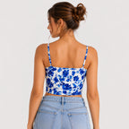 Women's Navy Blue Floral Printed Crop Cami Top-2