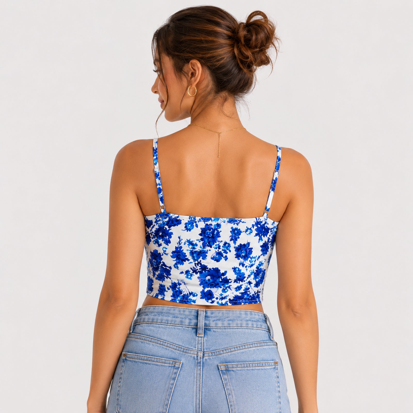Women's Navy Blue Floral Printed Crop Cami Top-2