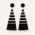 Women's Black Beaded Tassel Drop Earrings-1