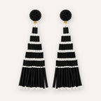 Women's Black Beaded Tassel Drop Earrings-1