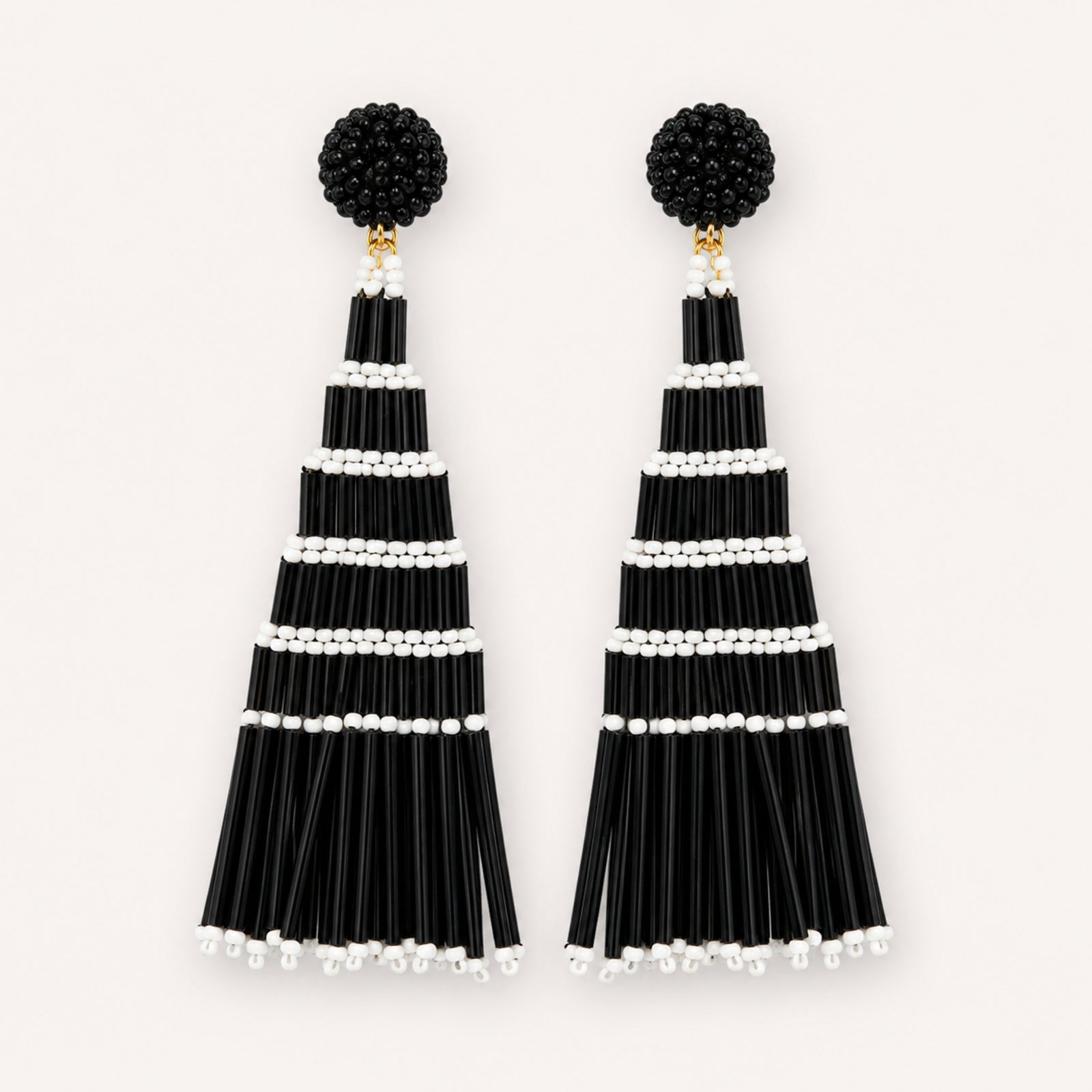 Women's Black Beaded Tassel Drop Earrings-1