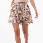 Women's Red Printed Elastic Waist Casual Lounge Shorts with Relaxed Fit-2