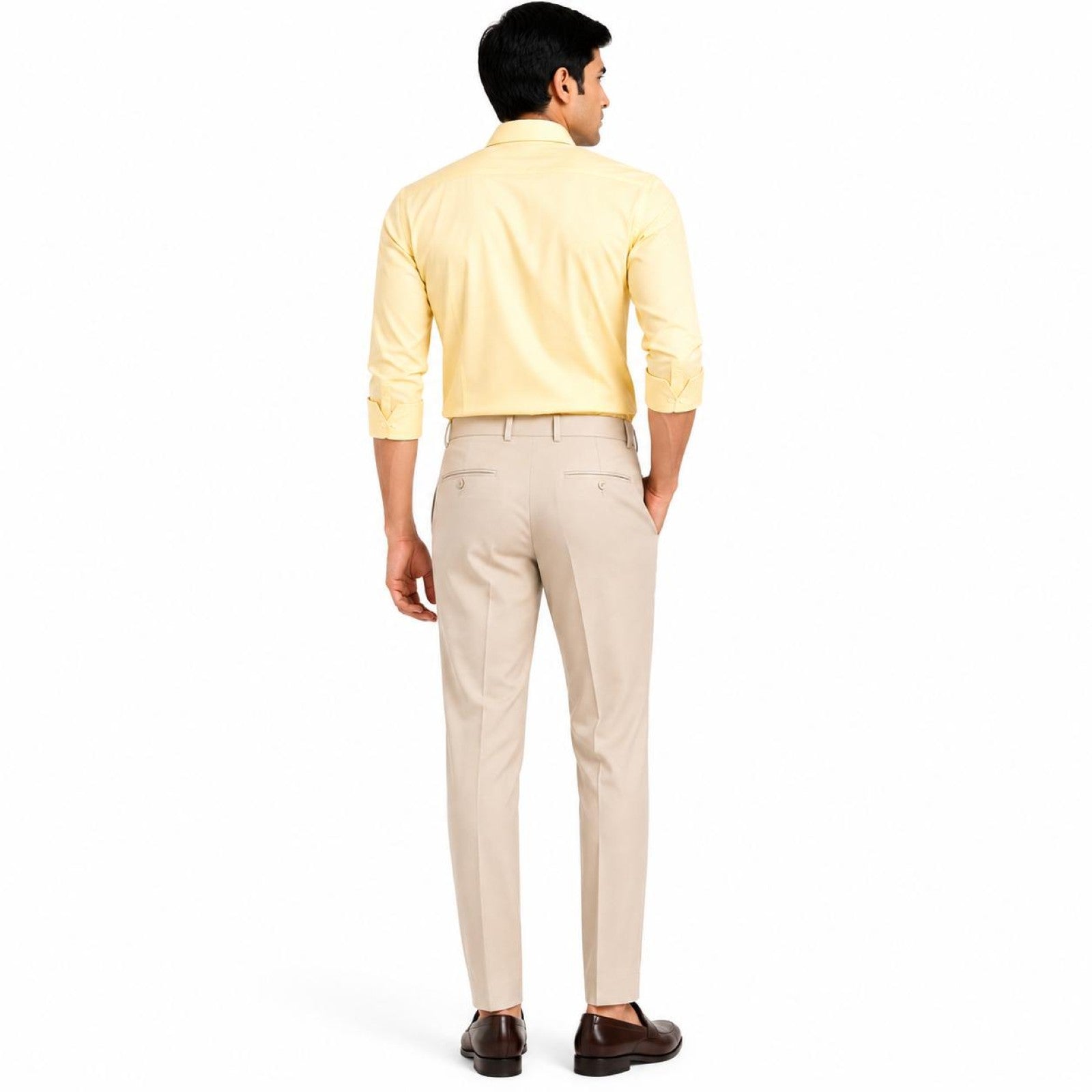 Men's Cream Double Pleated Tapered Formal Trousers | Tailored Smart Office Wear Pants-4