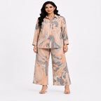 Women's Marble Print Co-Ord Set | Stylish Shirt & Wide Leg Pant Co-Ord Set for Women – Orange-1