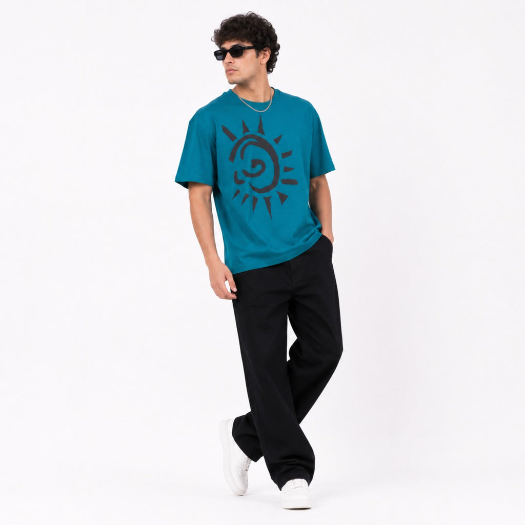 Men's Blue Sun Graphic Oversized T-Shirt-3