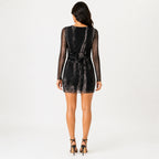 Women's Black Tie-Dye Bodycon Mini Dress | Full Sleeve Ruched Party Dress-4