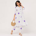 Women's White & Lavender Polka Dot Kurta Set-1