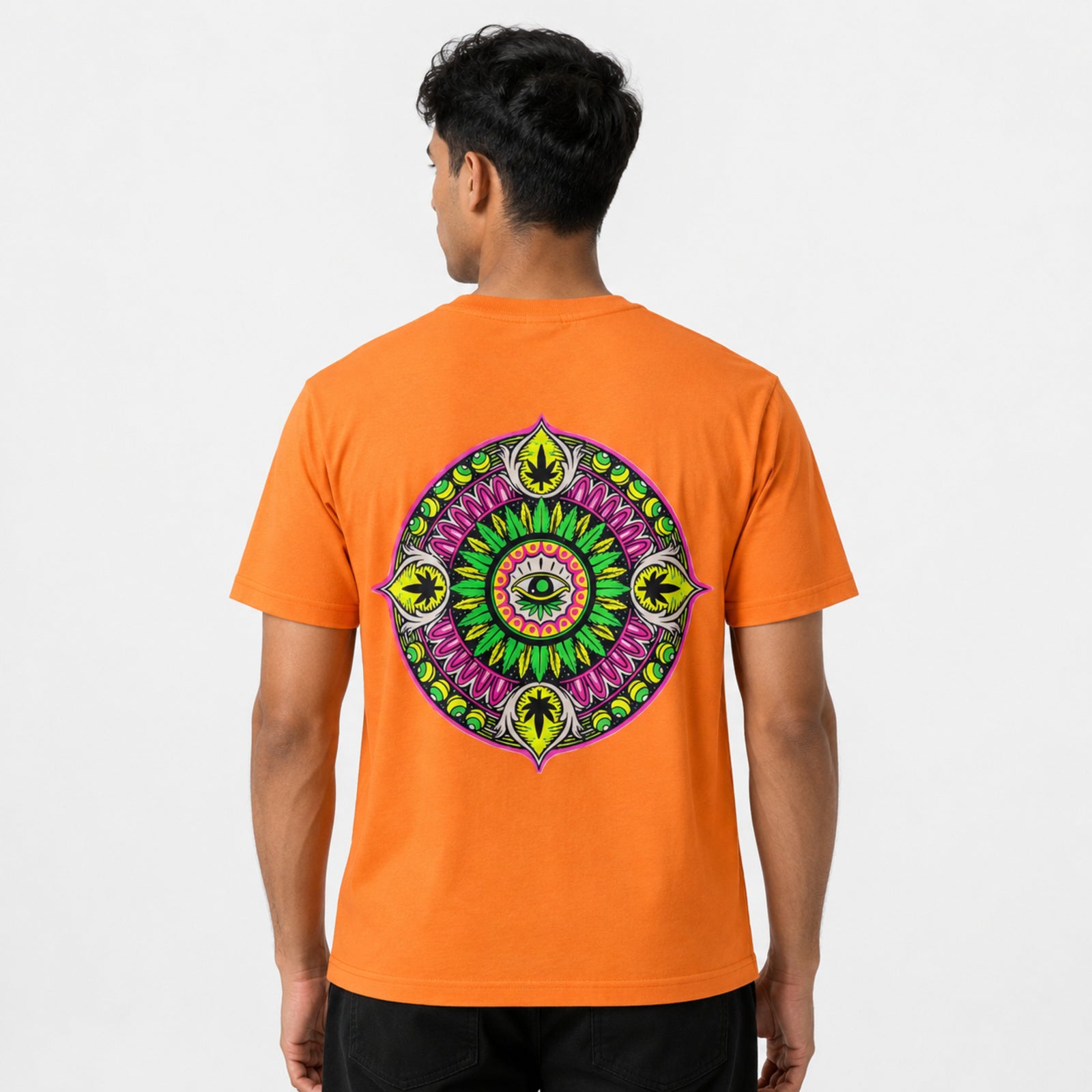 Men's Mustard Orange Solid Crew Neck T-Shirt-1