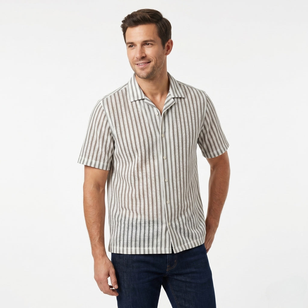 Men's Coastal Stripe Cuban Collar Shirt-4