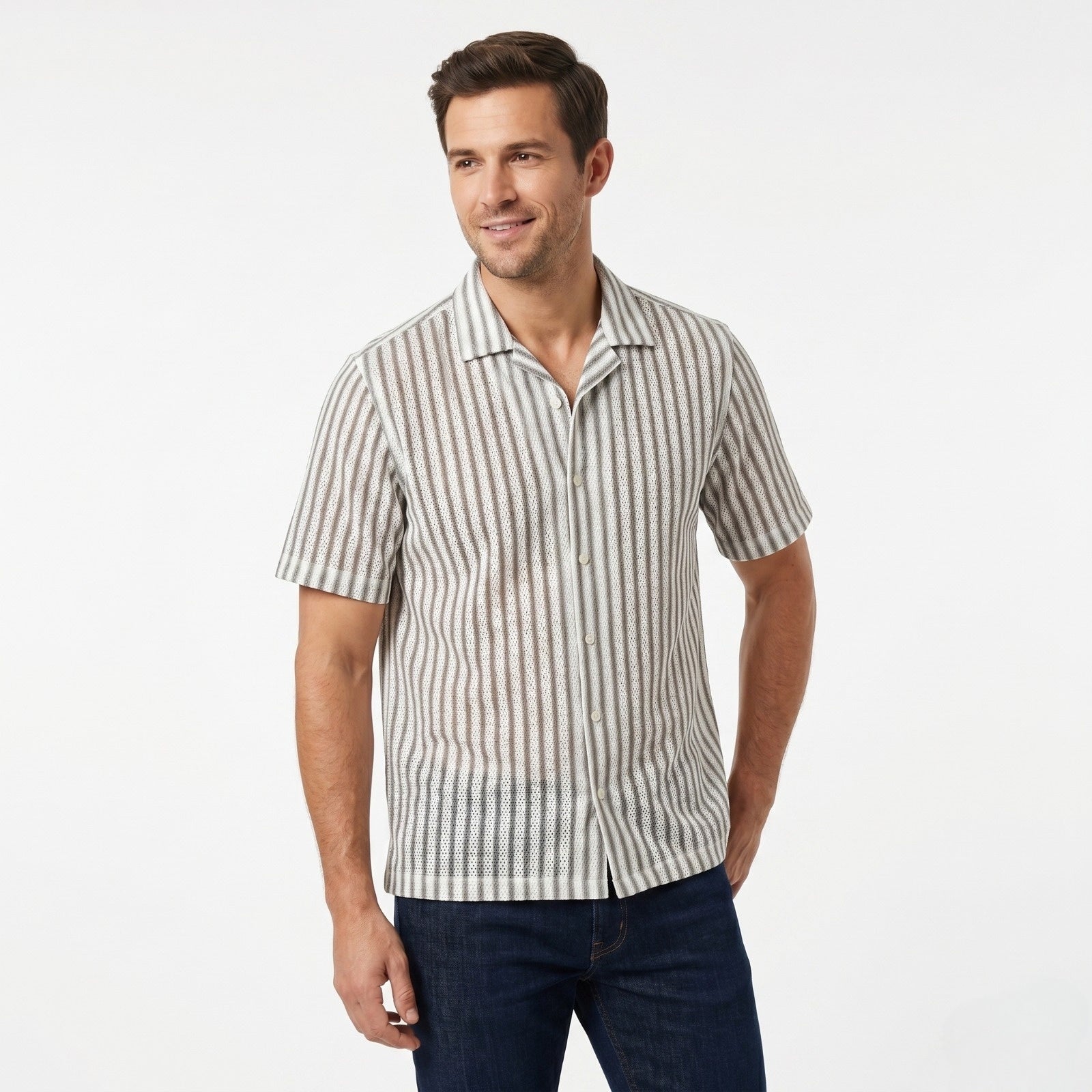 Men's Coastal Stripe Cuban Collar Shirt-4