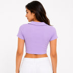 Women's Lilac Breeze Ribbed Polo Crop Top-4