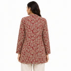 Women’s Red & Beige Printed Jacket – Full Sleeve Ethnic Jacket with Mandarin Collar-4