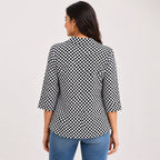 Women's Obsidian Midnight Black "Paris" Graphic Checkerboard Tunic Shirt-4