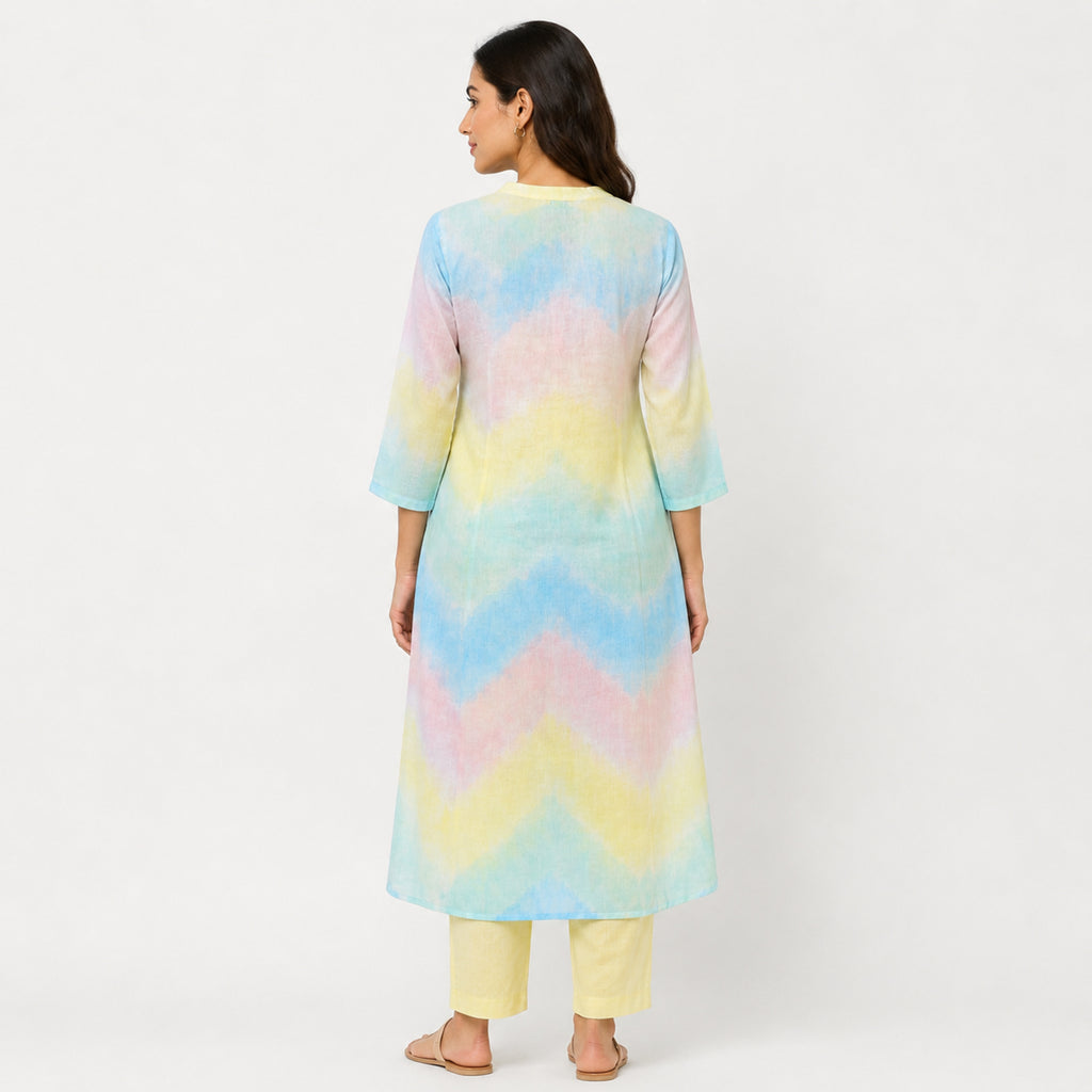 Women's Multicolor Tie-Dye Chevron Kurta Pant Set-4