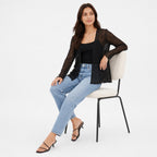Women's Black Sheer Lace Front-Open Shrug with Scalloped Hem-2