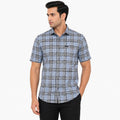 Men's Sky Blue Tartan Check Half Sleeve Shirt | Casual Summer Button-Front Shirt-1