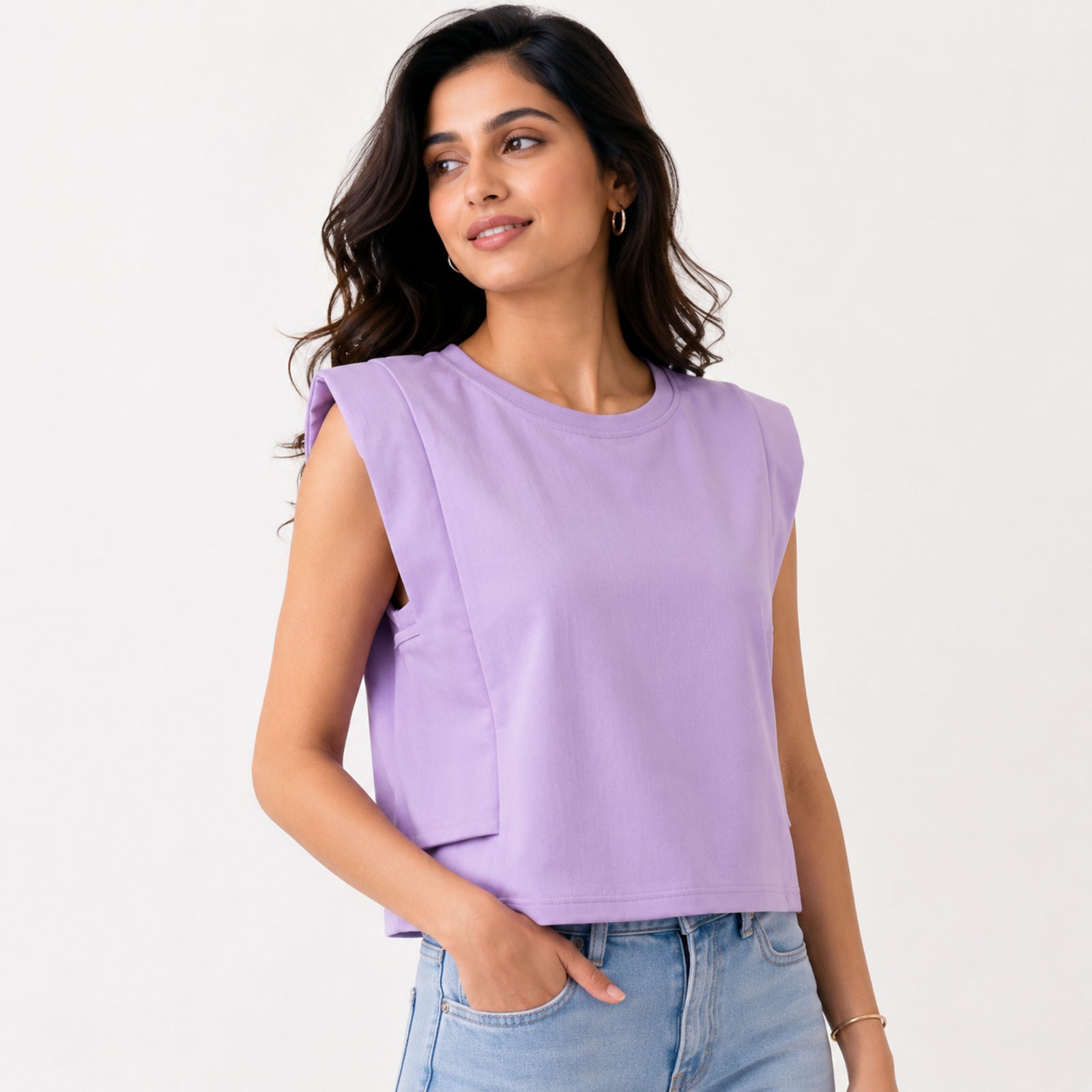 Women's Etherial Amethyst Lavender Muscle Tee with Architectural Padded Shoulders-2