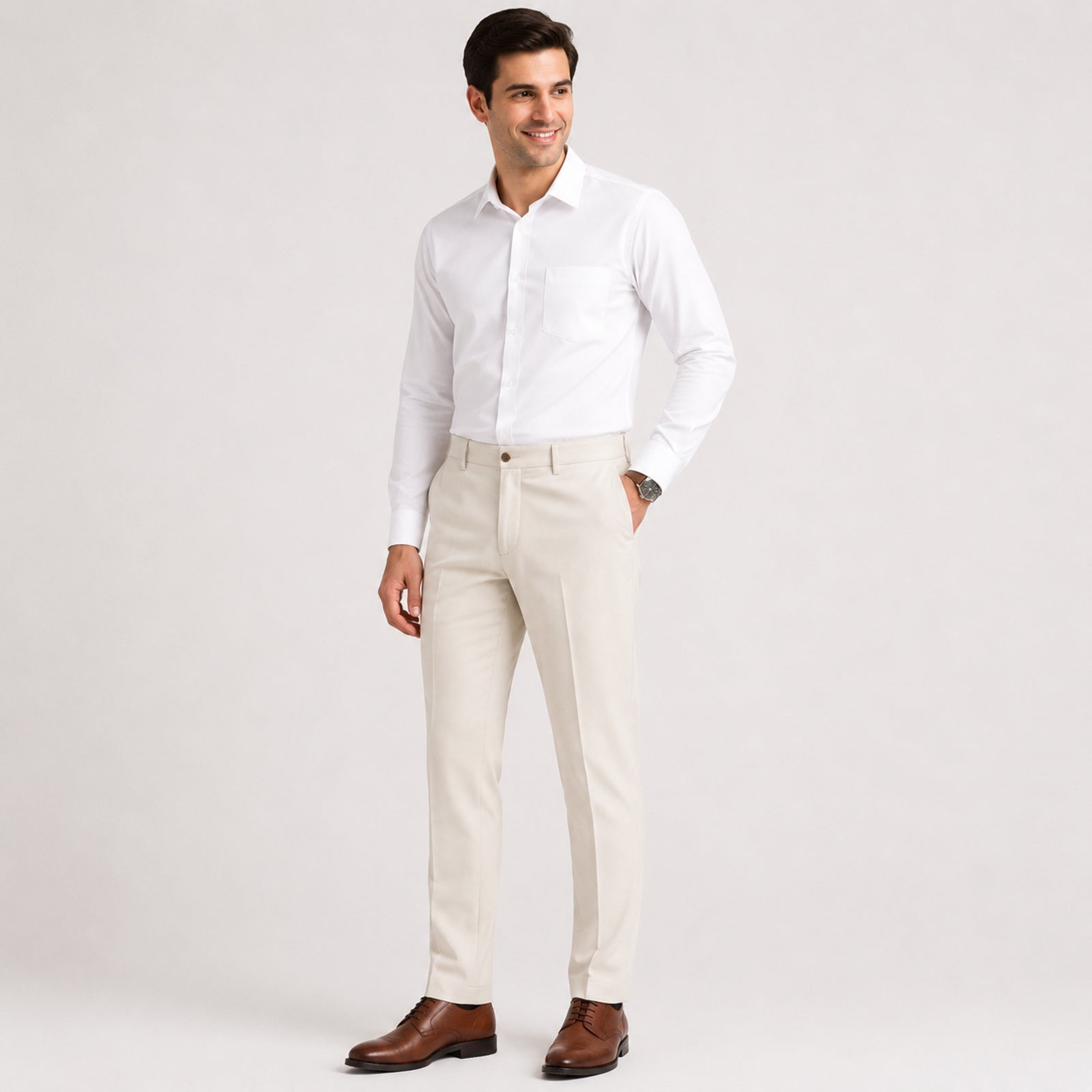 Men's Ivory Cream Regular Fit Formal Trousers-1