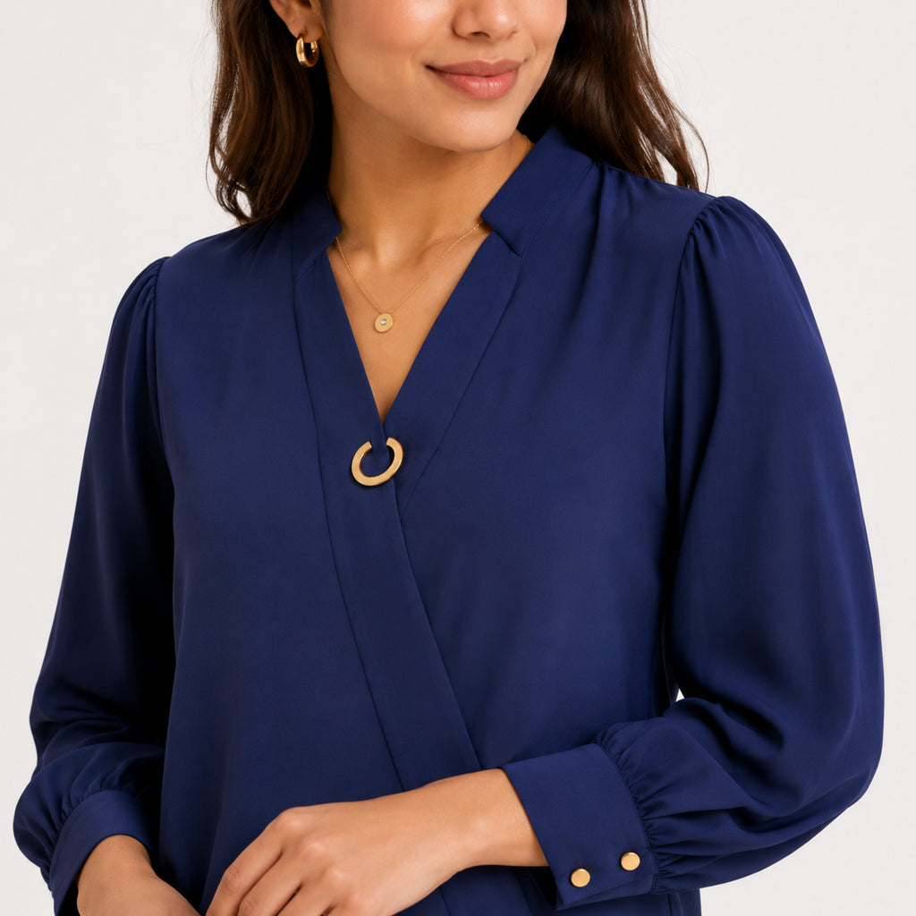 Women's Navy Blue V-Neck 3/4 Sleeve Top-4