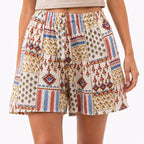 Women's Red Printed Elastic Waist Casual Lounge Shorts with Relaxed Fit-3