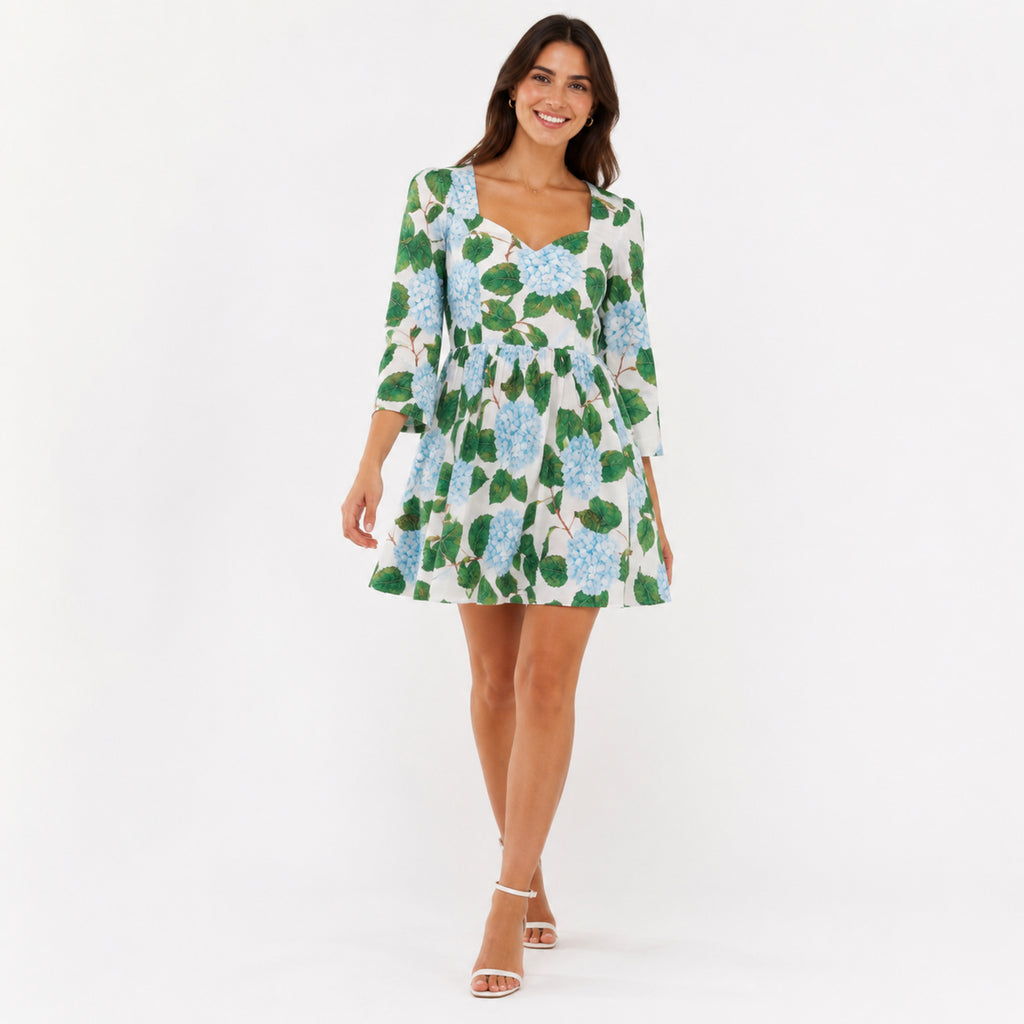 Women's Green Floral Print Sweetheart Neck Fit and Flare Mini Dress | Breezy Casual Day Dress-1