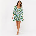 Women's Green Floral Print Sweetheart Neck Fit and Flare Mini Dress | Breezy Casual Day Dress-1