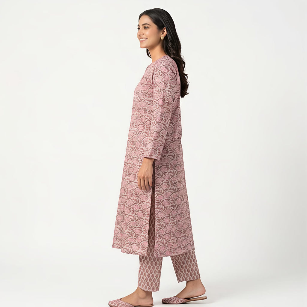 Women's Blush Pink Printed Kurta Pant Set-3