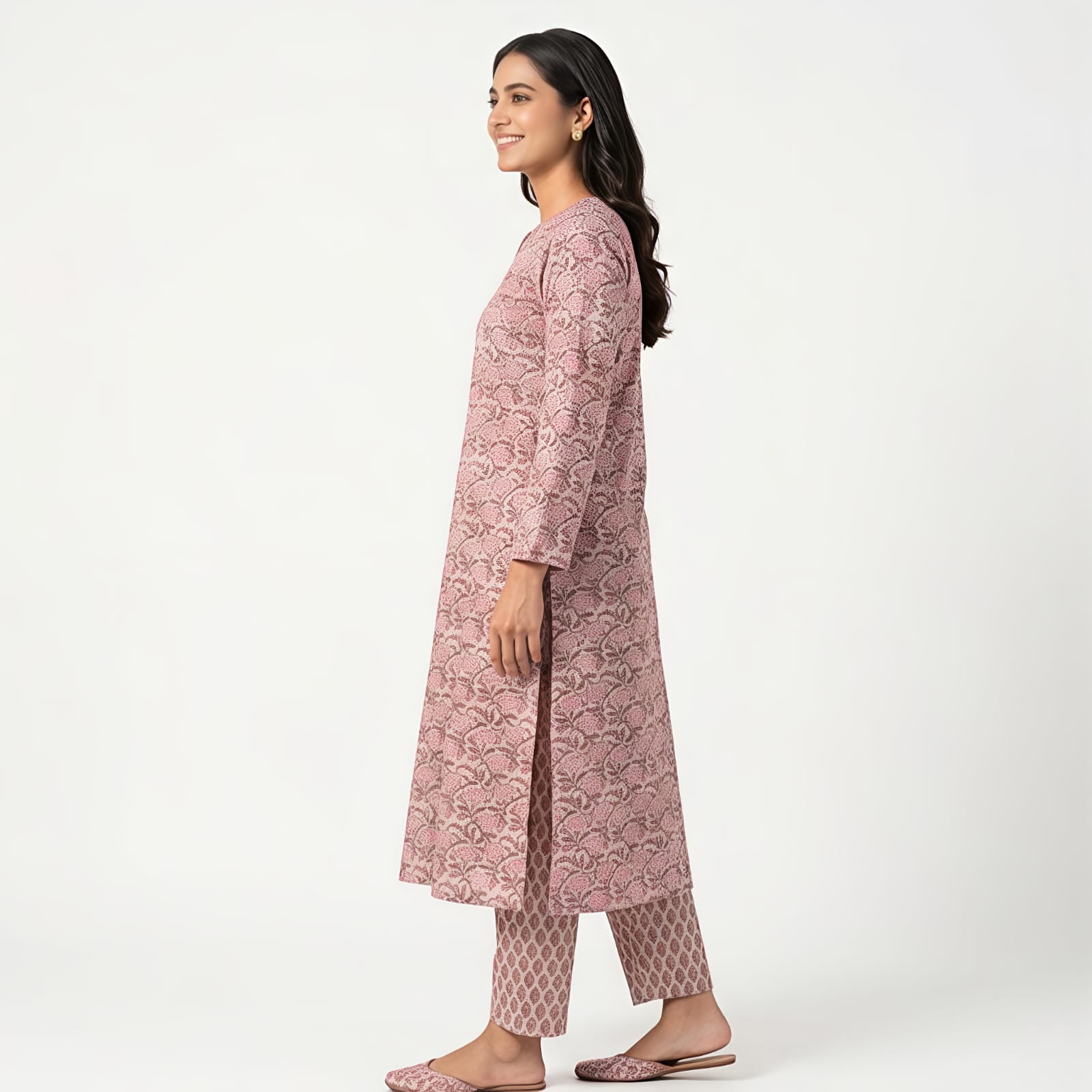 Women's Blush Pink Printed Kurta Pant Set-3