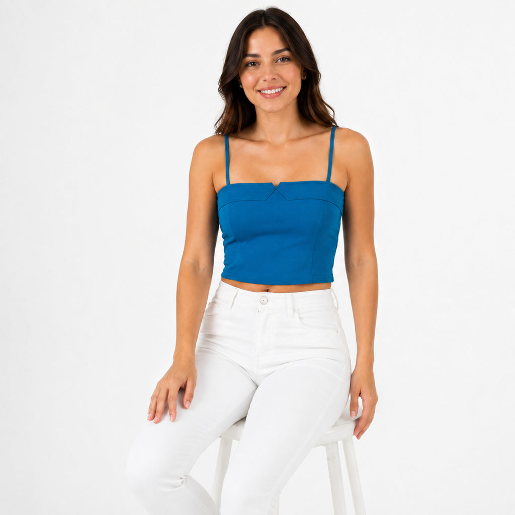 Women's Teal Sweetheart Neck Crop Cami Top | Slim Fit Spaghetti Strap Top-1